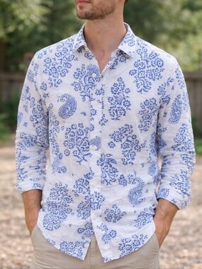 Alan Flusser Linen Blend Button-Up Shirt